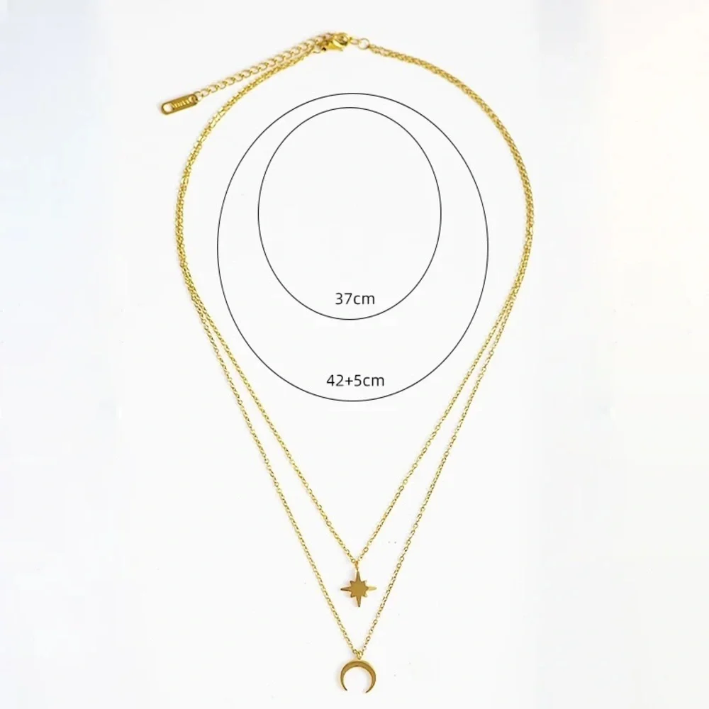 18K Gold Plated Moon Star Layered Necklace - Picture 4 of 11
